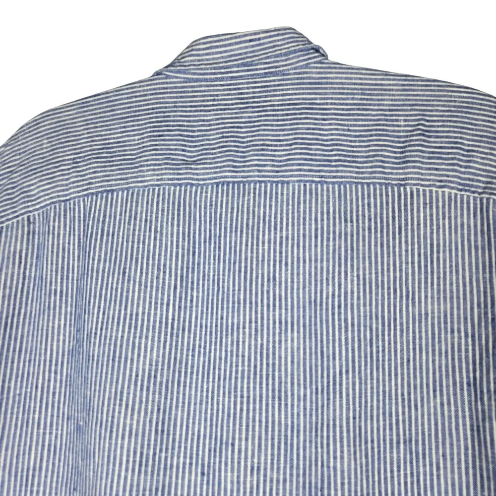 Lauren Ralph Lauren Shirt L Blue White Striped 100% Linen Tie Front Short Sleeve - Picture 7 of 11